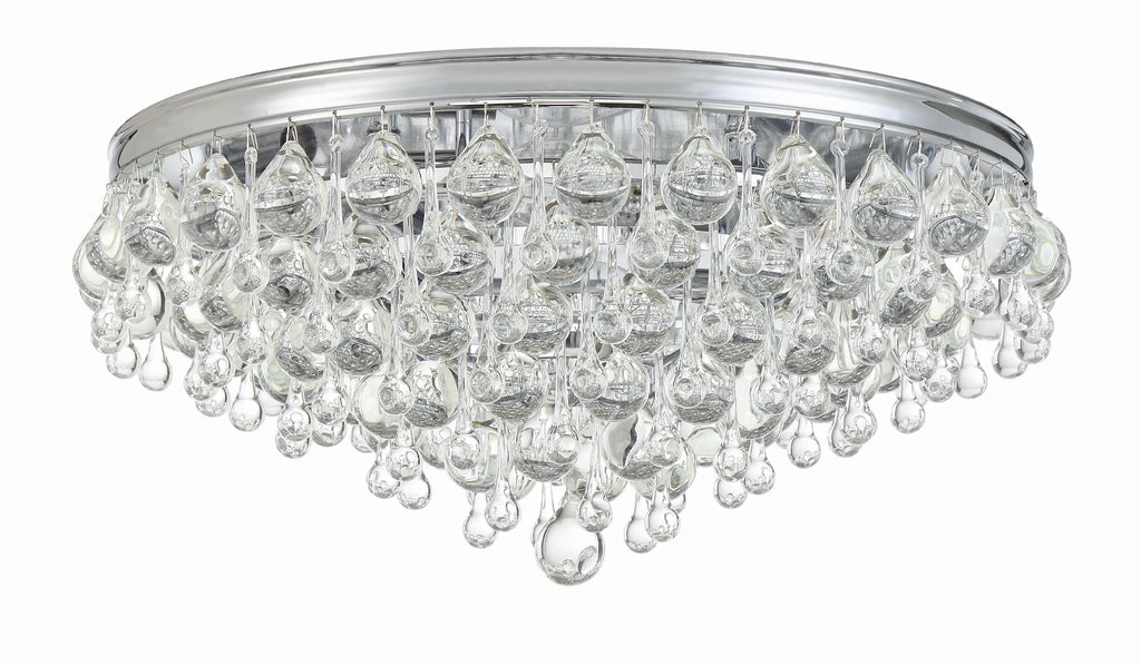 Antique Hardware Calypso 6 Light Crystal Teardrop Polished Chrome Flush Mount Semi Flush