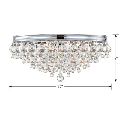 Antique Hardware Calypso 6 Light Crystal Teardrop Polished Chrome Flush Mount Semi Flush