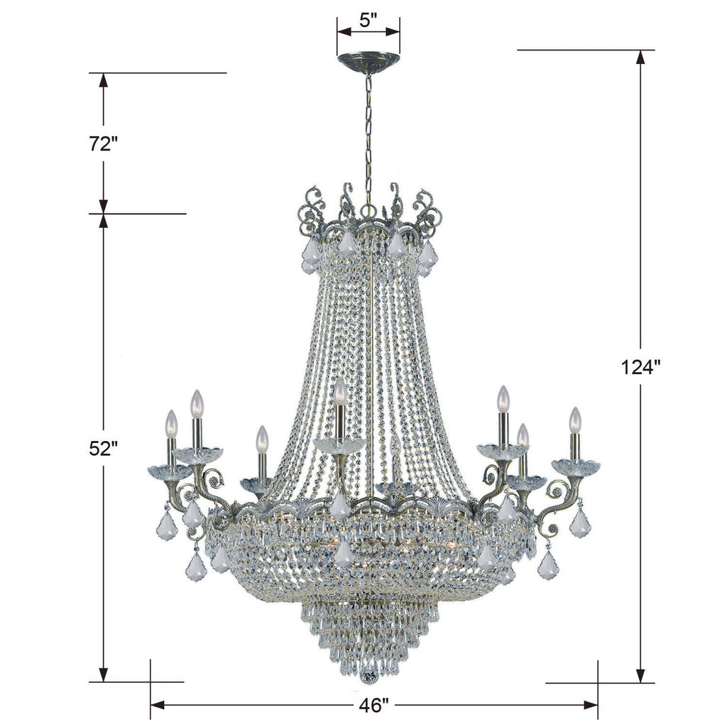 ##Antique Hardware## Majestic 20 Light Hand Cut Crystal Historic Brass Chandelier