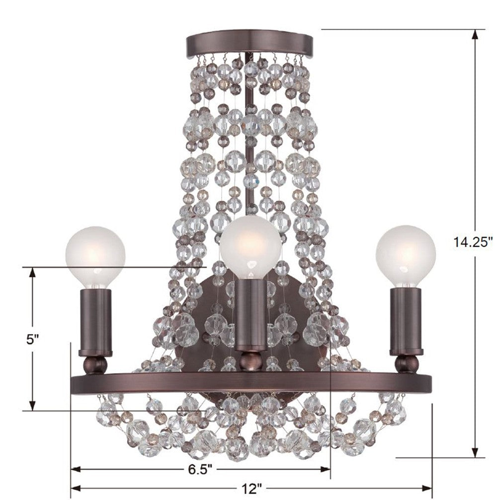 Antique Hardware Channing 3 Light Hand Cut Crystal Chocolate Bronze Sconce Wall Sconce