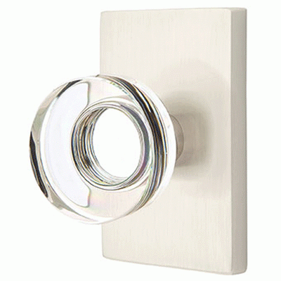 Antique Hardware Emtek Modern Disc Crystal Door Knob Set With Modern Rectangular Rosette (Several Finish Options) EMTEK GLASS CRYSTAL MODERN DISC DOOR KNOB