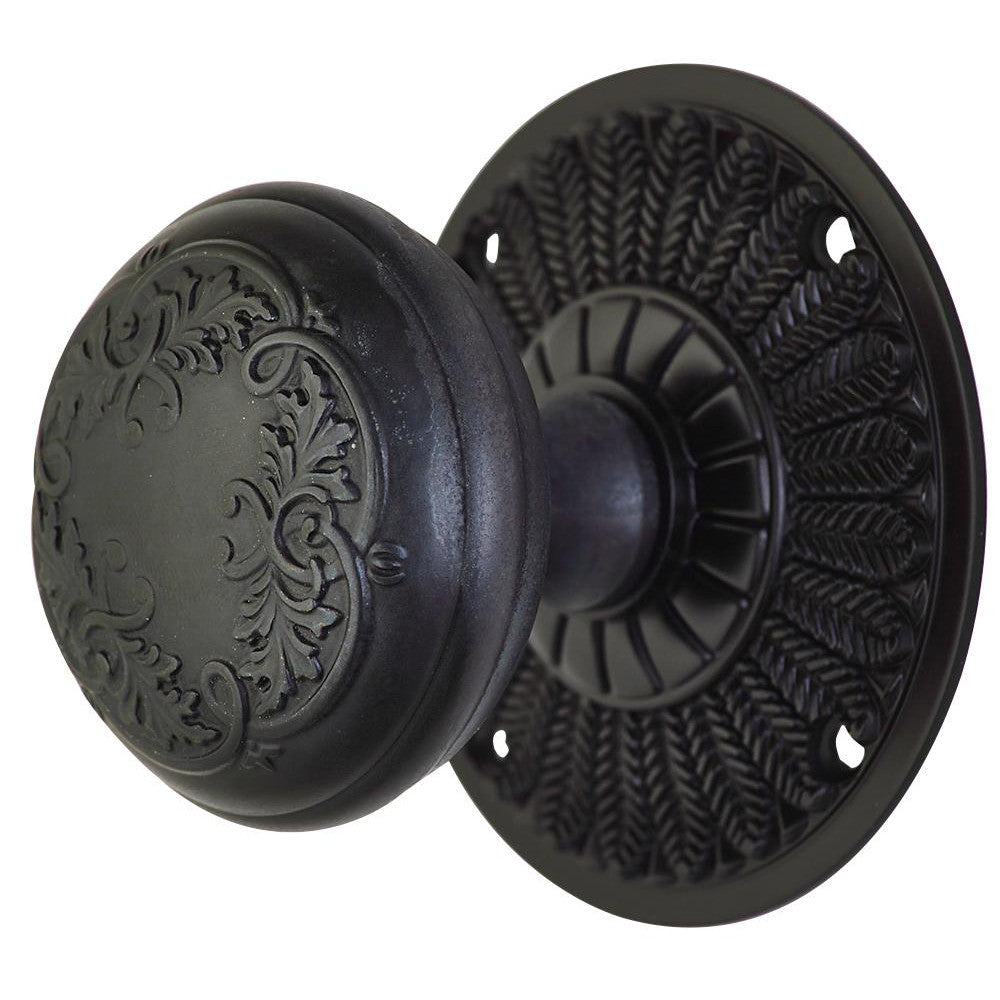 Antique Hardware Feather Rosette Door Set with Floral Leaf Door Knobs (Several Finishes Available) Quiet Door Knob