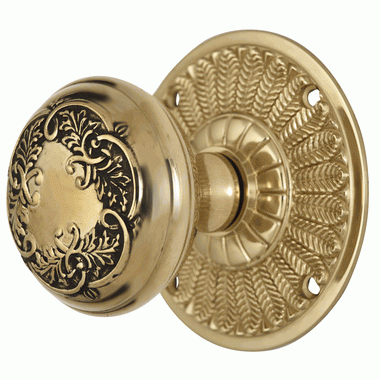 Antique Hardware Feather Rosette Door Set with Floral Leaf Door Knobs (Several Finishes Available) Quiet Door Knob