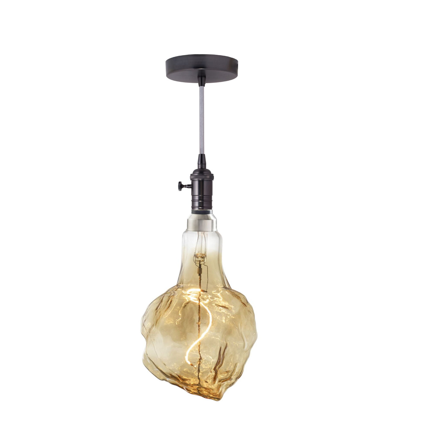 ##Antique Hardware## 4W LED Glacier Natural Shaped Grand 2200K Filament W/ Gunmetal Black Pendant With Silver String