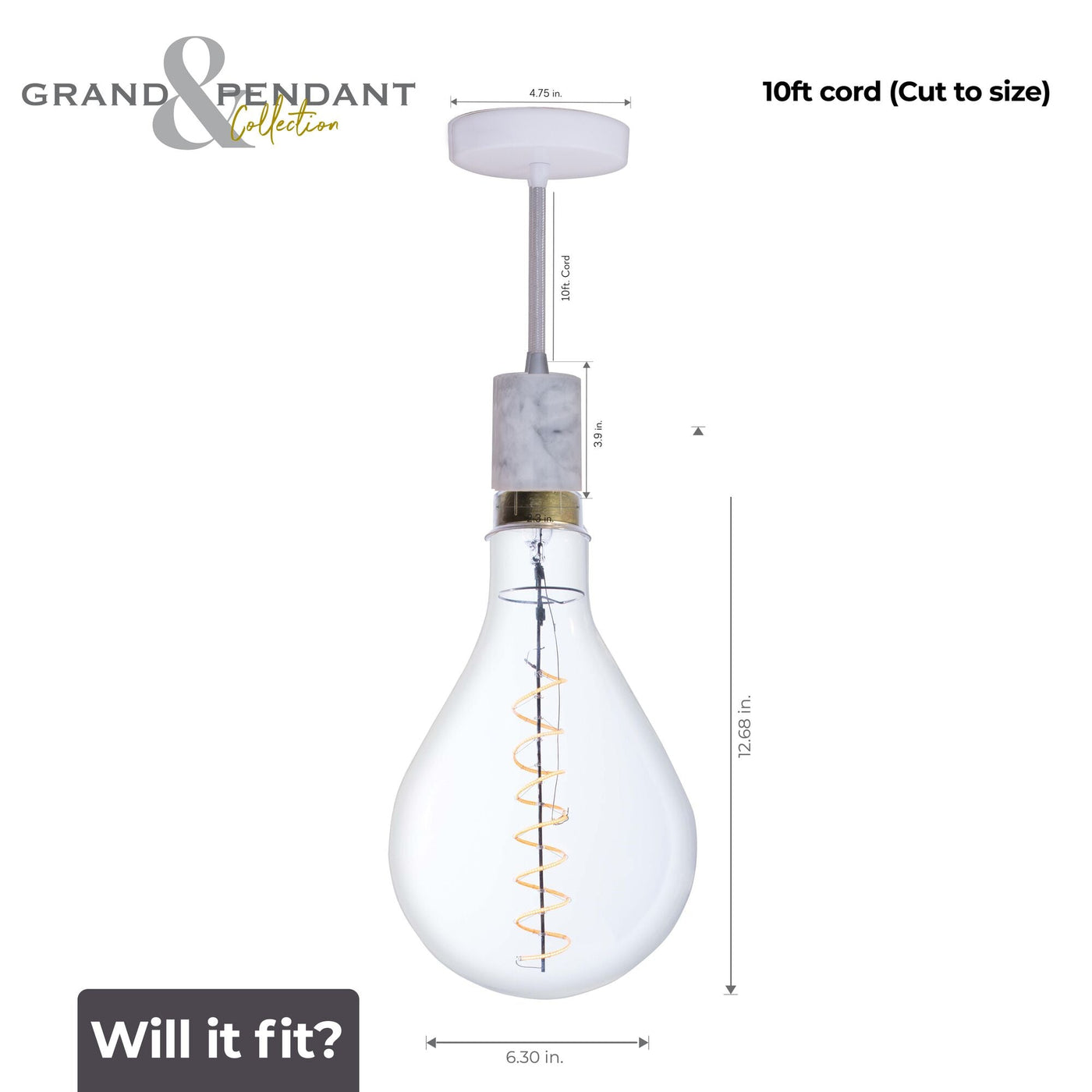 Antique Hardware 4W LED Pear Shaped Grand 2200K Filament W/ White Marble Pendant With White String Chandelier