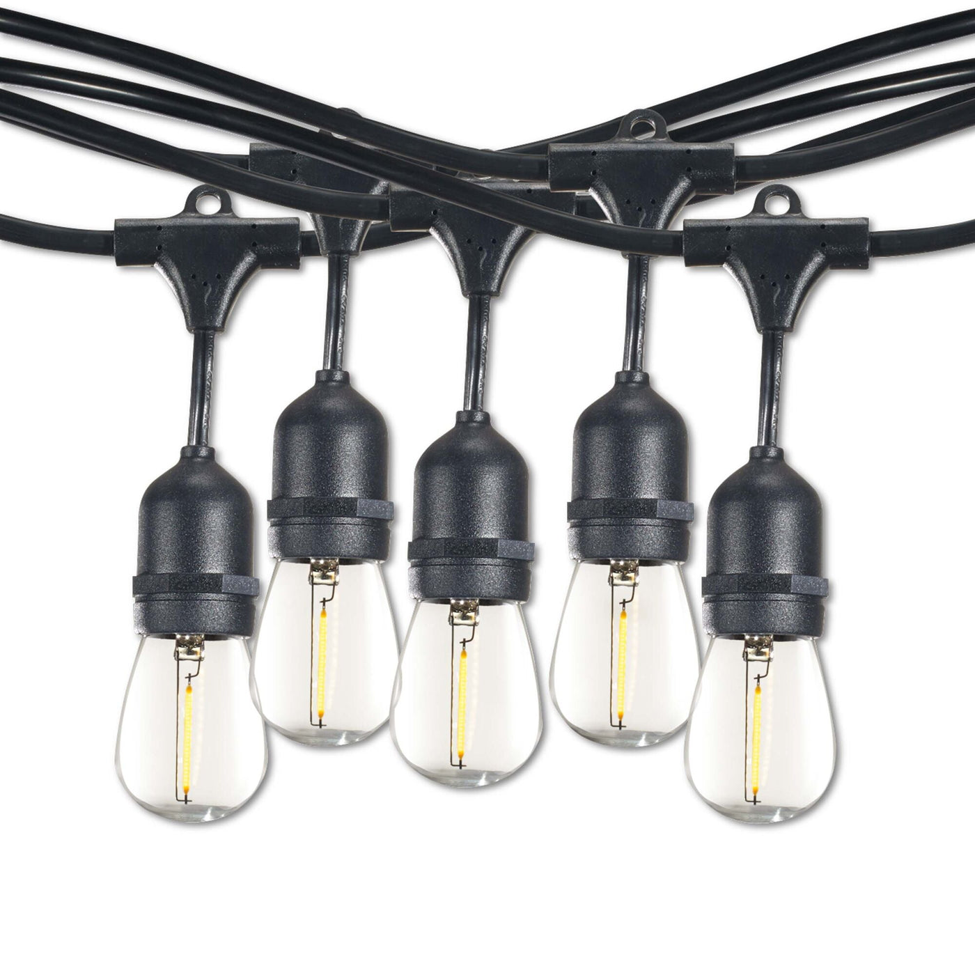 ##Antique Hardware## 14' String Light 10 Sockets 16" Spacing E26 Black Kit - W/1W Plastic LED S14 Clear Lamps