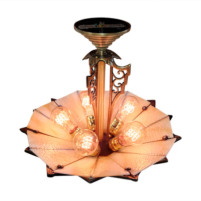 ##Antique Hardware## 17 Inch Classic Art Deco Close Ceiling Light with Amber Glass (Antique Brass Finish)