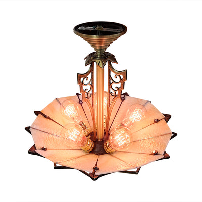 ##Antique Hardware## 17 Inch Classic Art Deco Close Ceiling Light with Amber Glass (Antique Brass Finish)