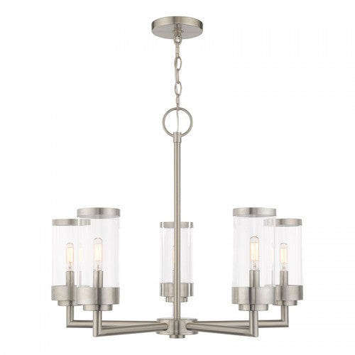 Antique Hardware 5 Light Brushed Nickel Outdoor Chandelier Exterior