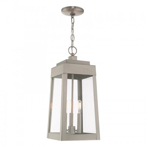 Antique Hardware 3 Light Brushed Nickel Outdoor Pendant Lantern Exterior