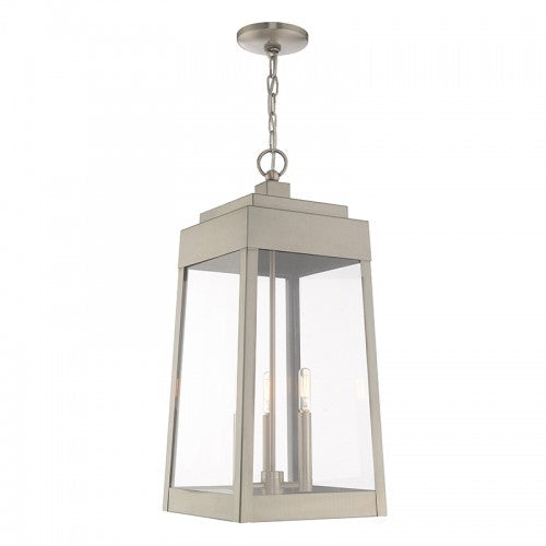 Antique Hardware 3 Light Brushed Nickel Outdoor Pendant Lantern Exterior