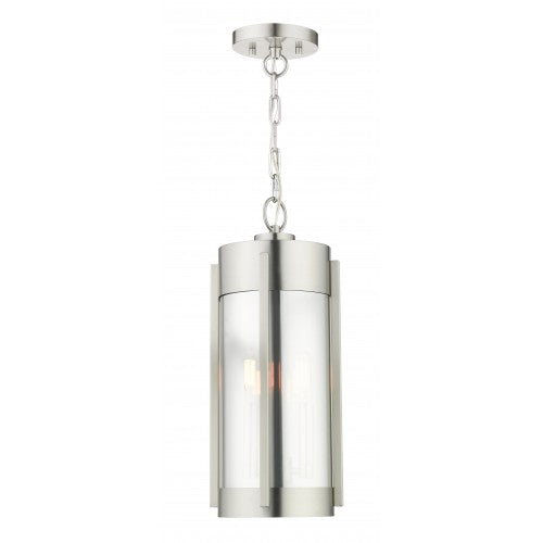 Antique Hardware 2 Light Brushed Nickel Outdoor Pendant Lantern Exterior