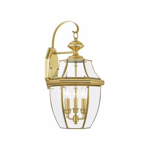 Antique Hardware 3 Light Polished Brass Outdoor Wall Lantern Exterior