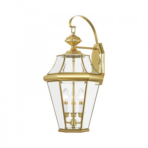 Antique Hardware 3 Light Polished Brass Outdoor Wall Lantern Exterior