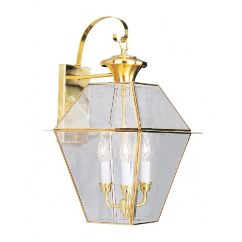 Antique Hardware 3 Light Polished Brass Outdoor Wall Lantern Exterior