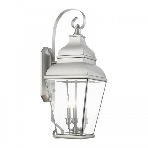 Antique Hardware 3 Light Brushed Nickel Outdoor Wall Lantern Exterior