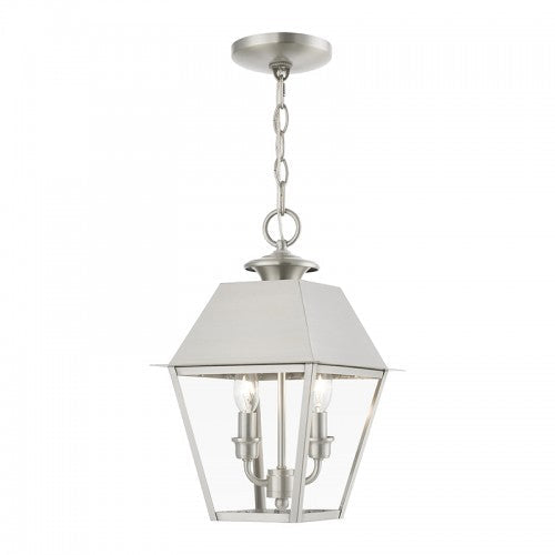 Antique Hardware 2 Light Brushed Nickel Outdoor Medium Pendant Lantern Exterior