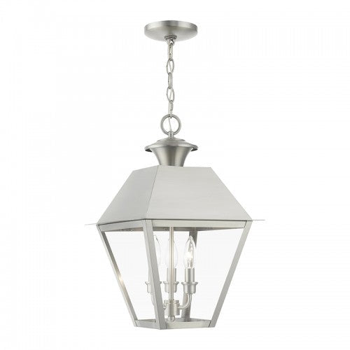 Antique Hardware 3 Light Brushed Nickel Outdoor Large Pendant Lantern Exterior