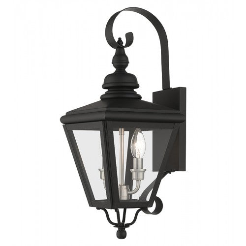 Antique Hardware 2 Light Black Outdoor Medium Wall Lantern with Brushed Nickel Finish Cluster Exterior