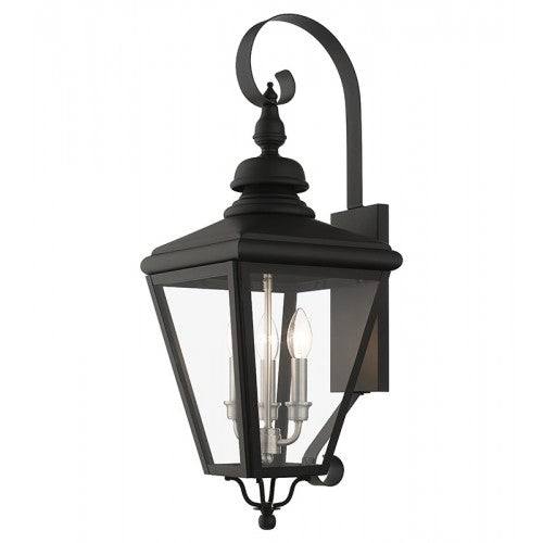 Antique Hardware 3 Light Black Outdoor Large Wall Lantern with Brushed Nickel Finish Cluster Exterior