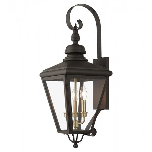 Antique Hardware 3 Light Bronze Outdoor Large Wall Lantern with Antique Brass Finish Cluster Exterior