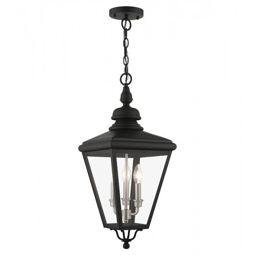 Antique Hardware 3 Light Black Outdoor Large Pendant Lantern with Brushed Nickel Finish Cluster Exterior