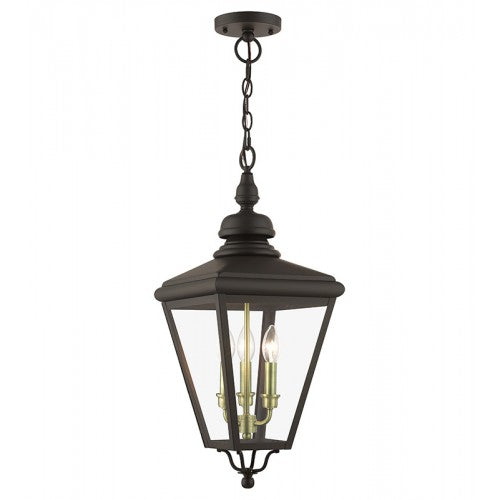 Antique Hardware 3 Light Bronze Outdoor Large Pendant Lantern with Antique Brass Finish Cluster Exterior