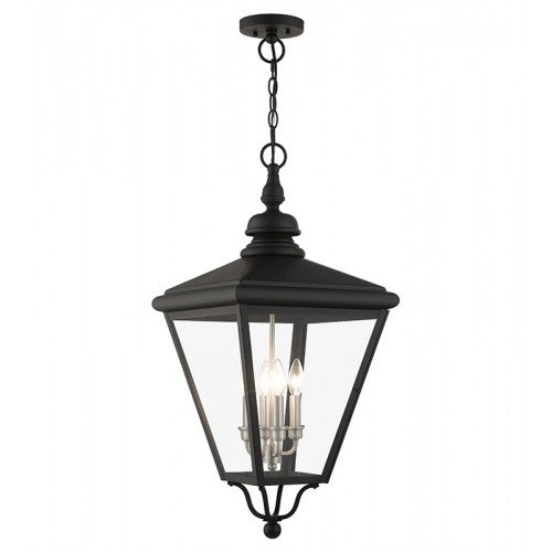 Antique Hardware 4 Light Black Outdoor Extra Large Pendant Lantern with Brushed Nickel Finish Cluster Exterior