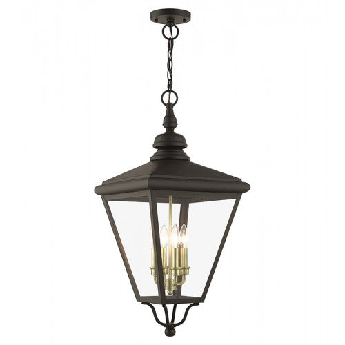 Antique Hardware 4 Light Bronze Outdoor Extra Large Pendant Lantern with Antique Brass Finish Cluster Exterior