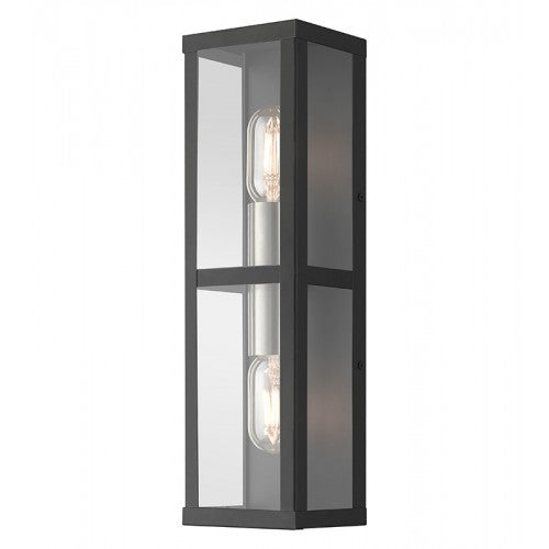 Antique Hardware 1 Light Black Outdoor ADA Wall Lantern with Brushed Nickel Finish Accents Exterior