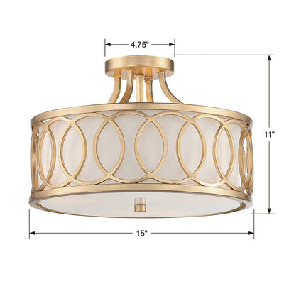 ##Antique Hardware## Libby Langdon Graham 3 Light Antique Gold Semi Flush Mount