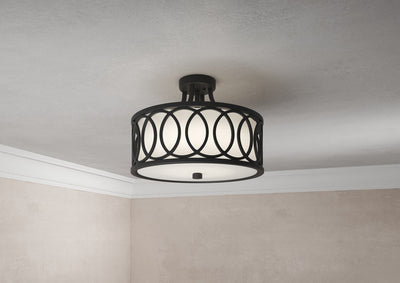 ##Antique Hardware## Libby Langdon Graham 3 Light Matte Black Semi Flush Mount