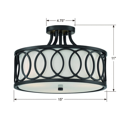 ##Antique Hardware## Libby Langdon Graham 3 Light Matte Black Semi Flush Mount