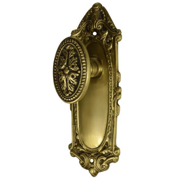 ##Antique Hardware## Ornate Victorian Long Backplate Door Set with Avalon Oval Door Knobs (Several Finishes Available)