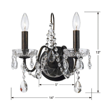 Antique Hardware Butler 2 Light Swarovski Strass Crystal English Bronze Sconce Wall Sconce