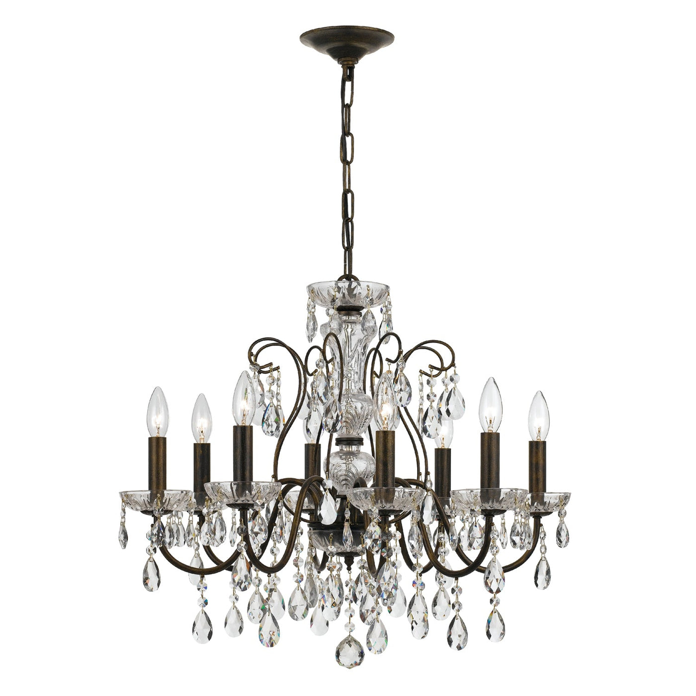 Antique Hardware Butler 8 Light Swarovski Strass Crystal English Bronze Chandelier Chandelier