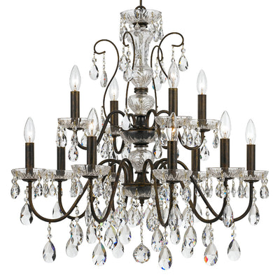 ##Antique Hardware## Butler 12 Light Hand Cut Crystal English Bronze Chandelier