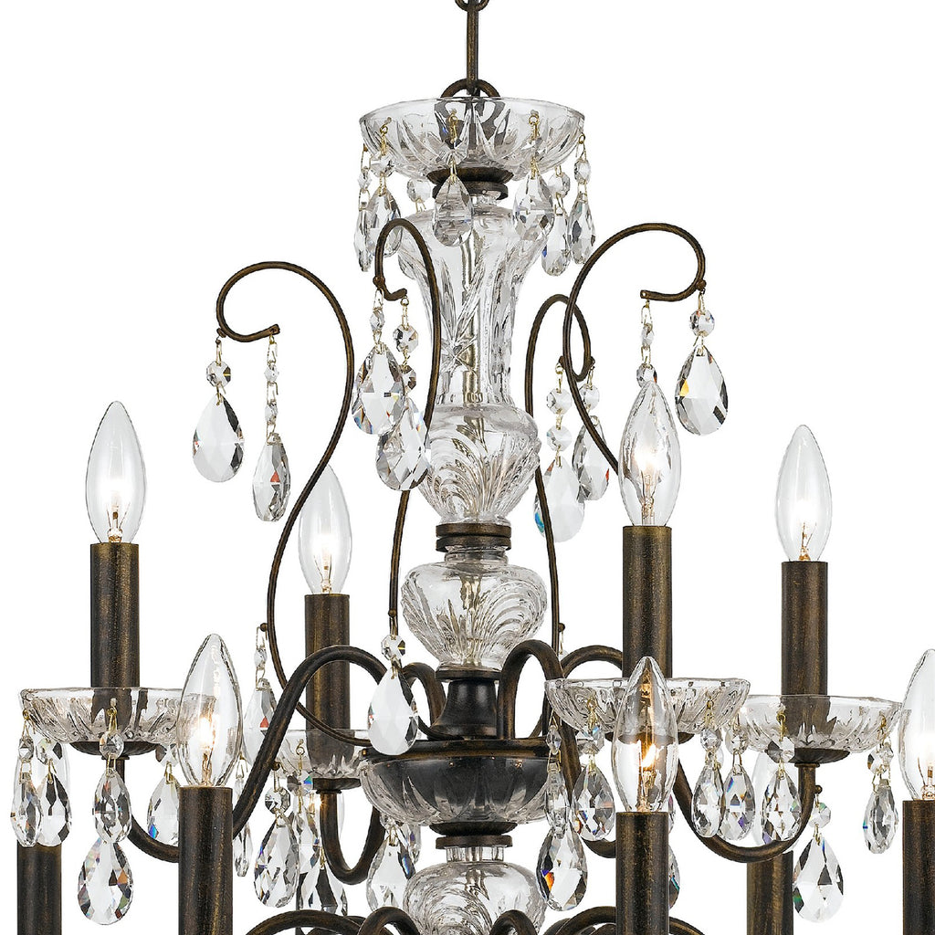 ##Antique Hardware## Butler 12 Light Hand Cut Crystal English Bronze Chandelier