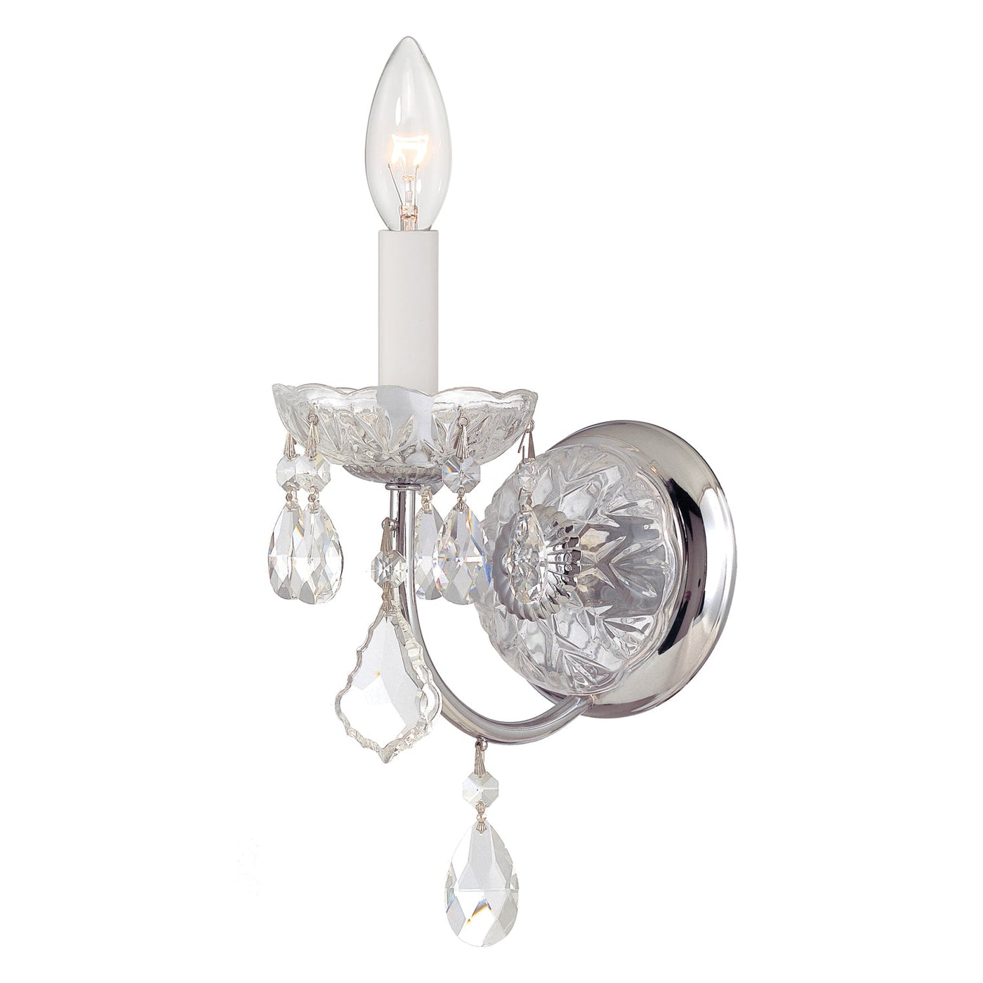 ##Antique Hardware## Imperial 1 Light Clear Italian Crystal Polished Chrome Sconce