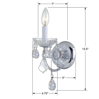 ##Antique Hardware## Imperial 1 Light Clear Italian Crystal Polished Chrome Sconce