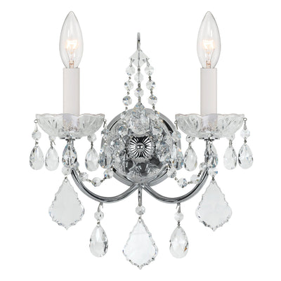 ##Antique Hardware## Imperial 2 Light Clear Italian Crystal Polished Chrome Sconce