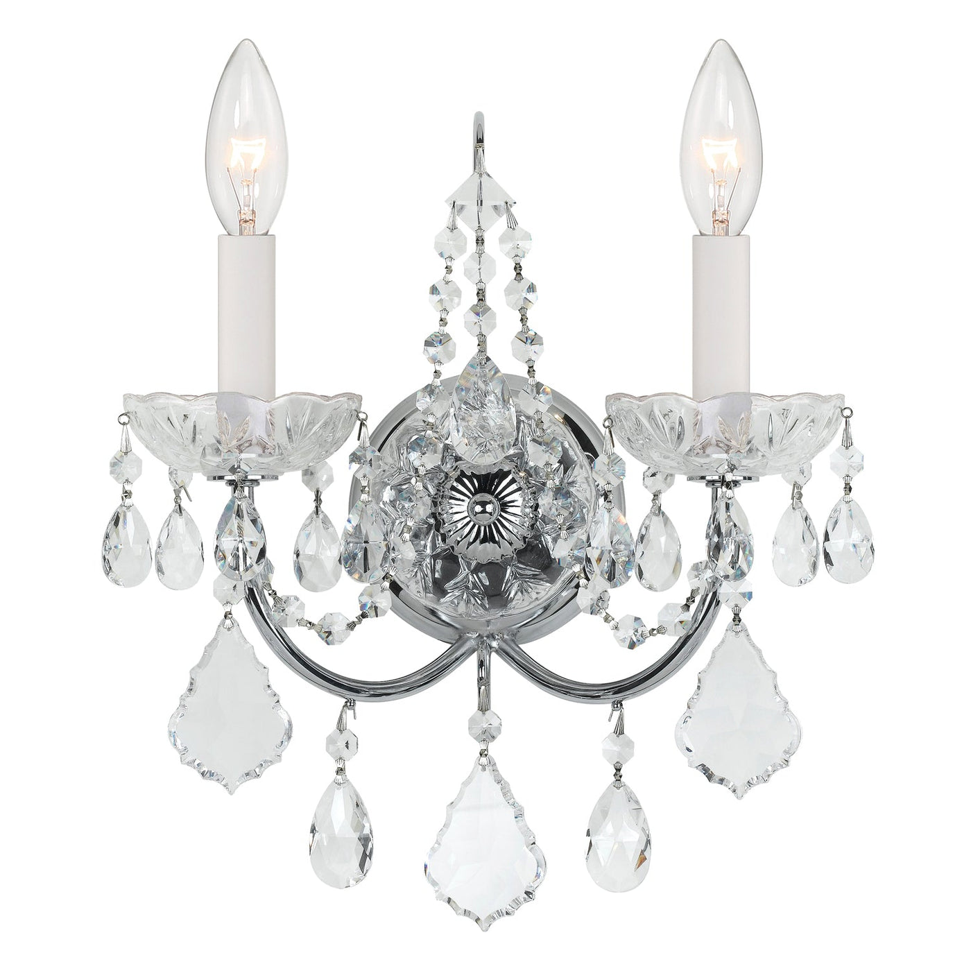 ##Antique Hardware## Imperial 2 Light Hand Cut Crystal Polished Chrome Sconce