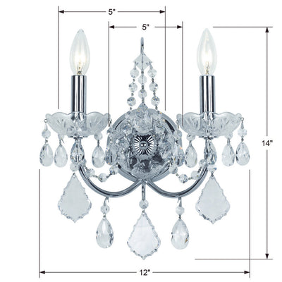 ##Antique Hardware## Imperial 2 Light Hand Cut Crystal Polished Chrome Sconce