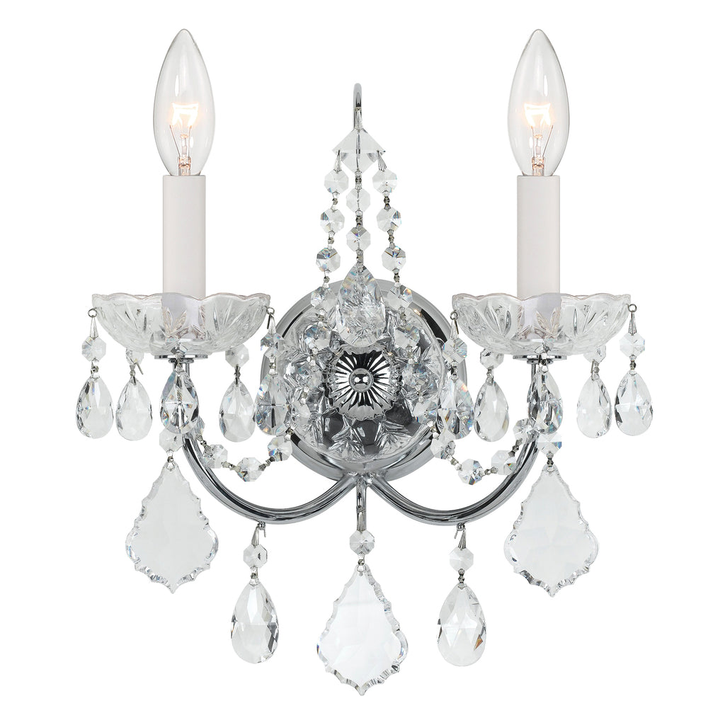 ##Antique Hardware## Imperial 2 Light Swarovski Strass Crystal Polished Chrome Sconce