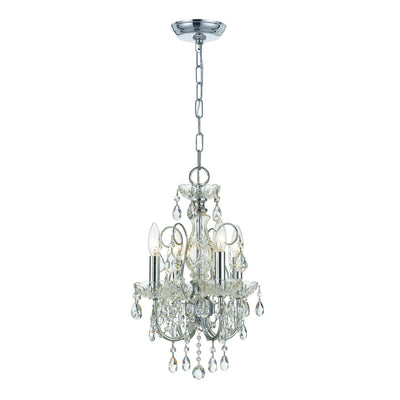 ##Antique Hardware## Imperial 4 Light Clear Italian Crystal Polished Chrome Mini Chandelier