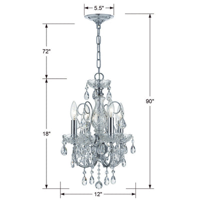 ##Antique Hardware## Imperial 4 Light Clear Italian Crystal Polished Chrome Mini Chandelier