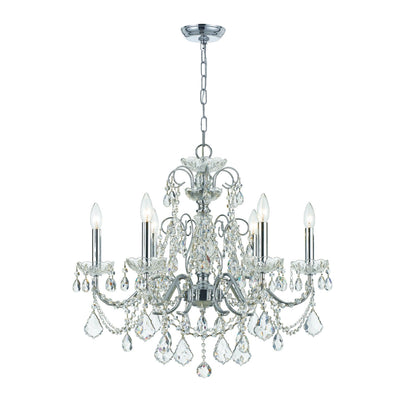 ##Antique Hardware## Imperial 6 Light Clear Italian Crystal Polished Chrome Chandelier