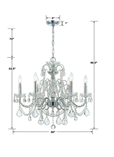 ##Antique Hardware## Imperial 6 Light Clear Italian Crystal Polished Chrome Chandelier