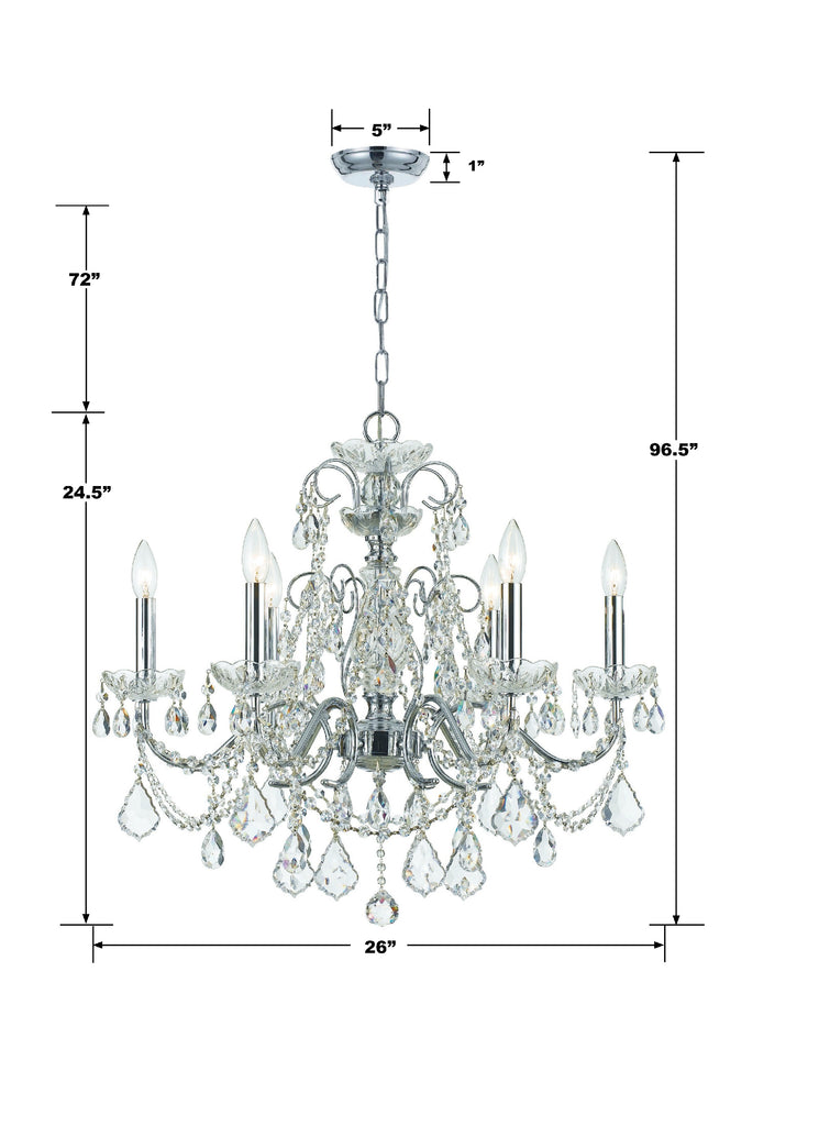 ##Antique Hardware## Imperial 6 Light Hand Cut Crystal Polished Chrome Chandelier