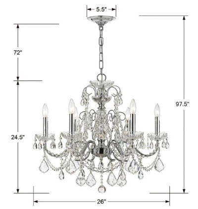 ##Antique Hardware## Imperial 6 Light Swarovski Strass Crystal Polished Chrome Chandelier